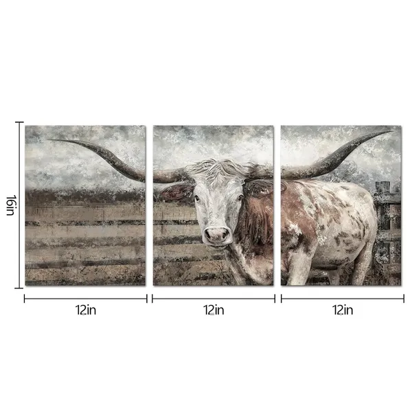 Brown_Texas_Longhorn_Wall_Decor_Cow_Painting_Pictures_Farm_Decor_Framed_Artwork_Home_Decoration
