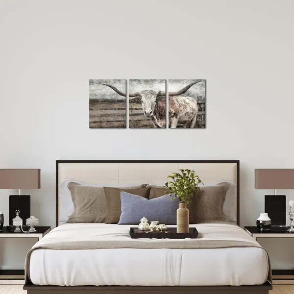 Brown_Texas_Longhorn_Wall_Decor_Cow_Painting_Pictures_Farm_Decor_Framed_Artwork_Home_Decoration