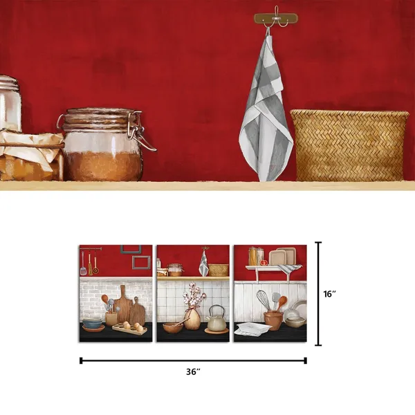 Red_Kitchen_Wall_Art_Black_And_Red_Kitchen_Painting_Picture_Dining_Room_Decor_Framed_Ready_To_Hang,_12X16Inchx3_(Red)