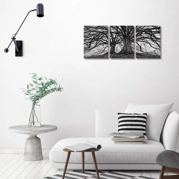 Multicolor_3_Pieces_Black_And_White_Trees_Canvas_Wall_Art_Winter_Oak_Trees_Branches_Picture_Nature_Scenery_Giclee_Prints_Framed_And_Stretched_Artwork_|_For_Home_Living_Room_Bedroom