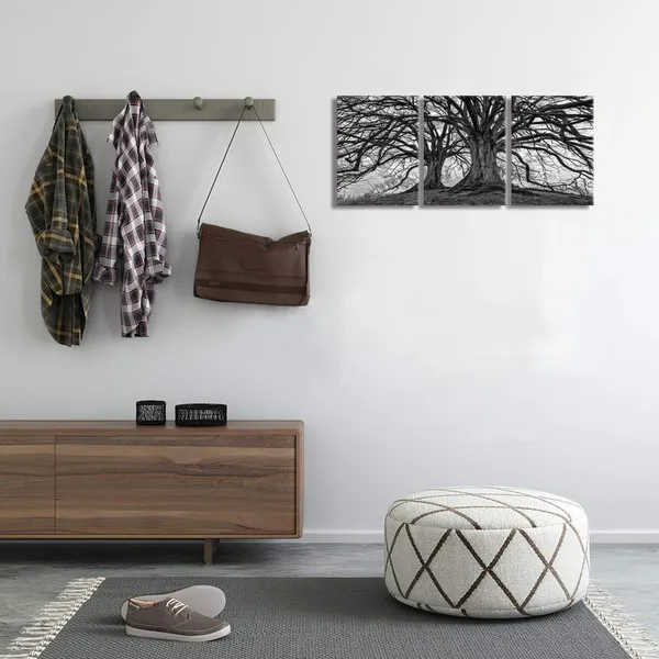Multicolor_3_Pieces_Black_And_White_Trees_Canvas_Wall_Art_Winter_Oak_Trees_Branches_Picture_Nature_Scenery_Giclee_Prints_Framed_And_Stretched_Artwork_|_For_Home_Living_Room_Bedroom