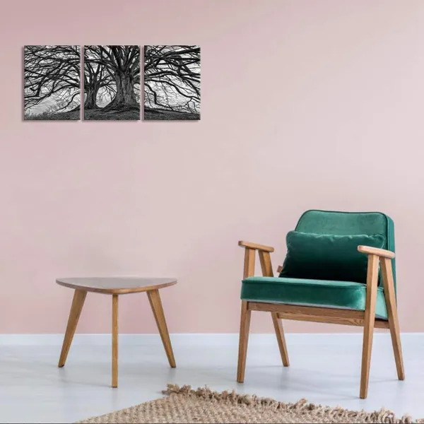 Multicolor_3_Pieces_Black_And_White_Trees_Canvas_Wall_Art_Winter_Oak_Trees_Branches_Picture_Nature_Scenery_Giclee_Prints_Framed_And_Stretched_Artwork_|_For_Home_Living_Room_Bedroom