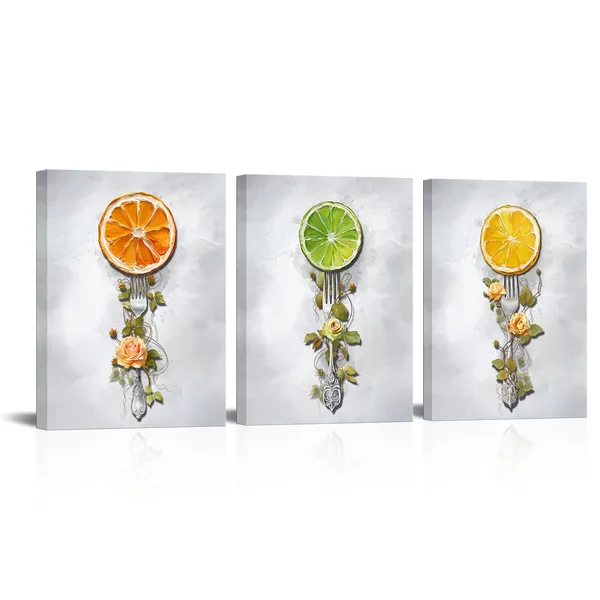 Multicolor_Dining_Room_Wall_Art_Orange_Lemon_Fruit_Painting_Dining_Room_Wall_Decor,_Framed_Ready_To_Hang_12X16Inchx3Pieces