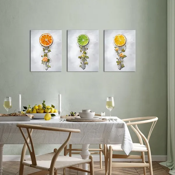Multicolor_Dining_Room_Wall_Art_Orange_Lemon_Fruit_Painting_Dining_Room_Wall_Decor,_Framed_Ready_To_Hang_12X16Inchx3Pieces