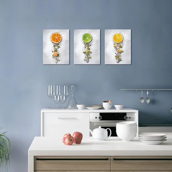 Multicolor_Dining_Room_Wall_Art_Orange_Lemon_Fruit_Painting_Dining_Room_Wall_Decor,_Framed_Ready_To_Hang_12X16Inchx3Pieces