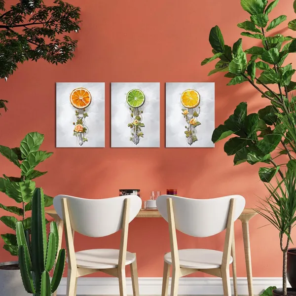 Multicolor_Dining_Room_Wall_Art_Orange_Lemon_Fruit_Painting_Dining_Room_Wall_Decor,_Framed_Ready_To_Hang_12X16Inchx3Pieces
