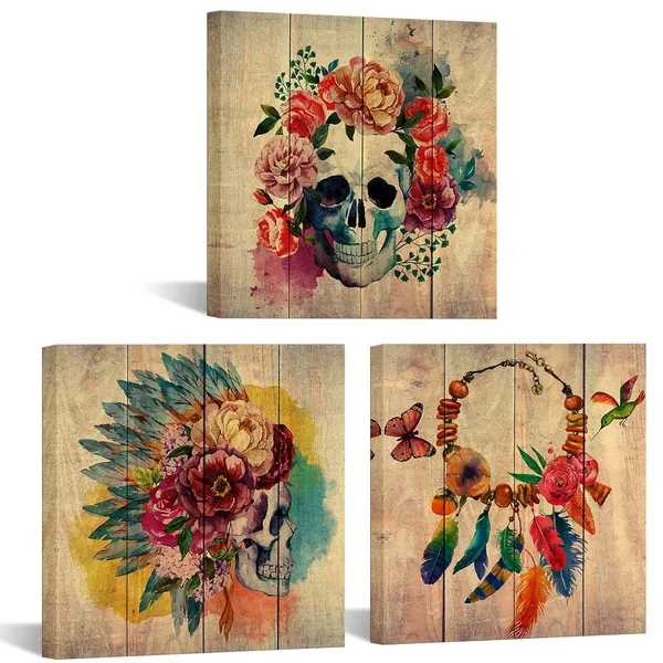 Multicolor_Abstract_Floral_Skull_Canvas_Wall_Art_Sugar_Skull_Poster_Art_Decor_Painting_Prints_Framed_Wall_Art