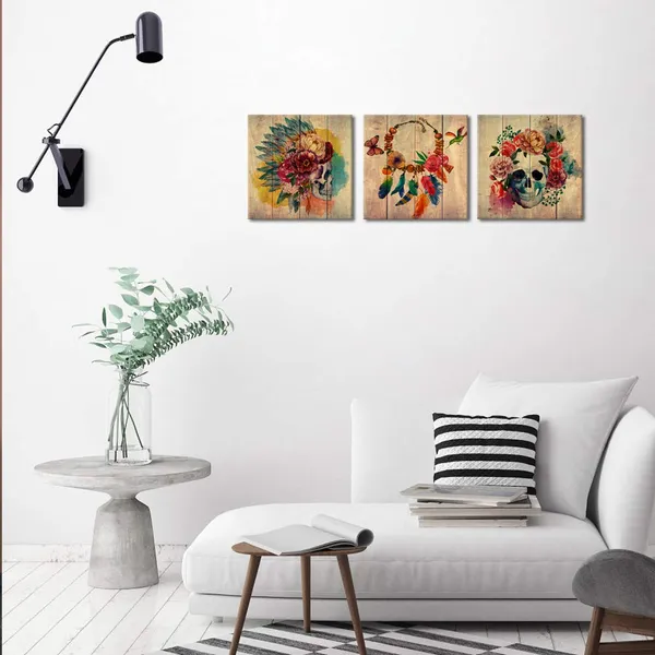 Multicolor_Abstract_Floral_Skull_Canvas_Wall_Art_Sugar_Skull_Poster_Art_Decor_Painting_Prints_Framed_Wall_Art