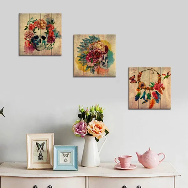 Multicolor_Abstract_Floral_Skull_Canvas_Wall_Art_Sugar_Skull_Poster_Art_Decor_Painting_Prints_Framed_Wall_Art