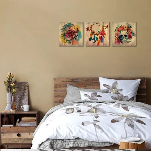 Multicolor_Abstract_Floral_Skull_Canvas_Wall_Art_Sugar_Skull_Poster_Art_Decor_Painting_Prints_Framed_Wall_Art