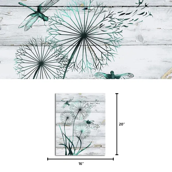Multicolor_Abstract_Teal_Dragon_With_Dandelions_Rustic_Wood_Texture_Background_Canvas_Wall_Art_Prints_Gallery_Wrapped_Picture_Ready_To_Hang_|_For_Home_Office_Bedroom_Living_Room_Wall_Decoration