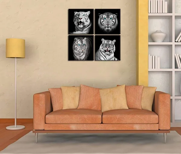 Multicolor_Black_And_White_Animals_Wall_Art,Tiger_Giclee_Canvas_Prints,Modern_Tigers_Wall_Decor,Photo_To_Picture_Painting_Prints,Framed_And_Stretched,Home_Wall_Decoration_(Framed,_Tiger)