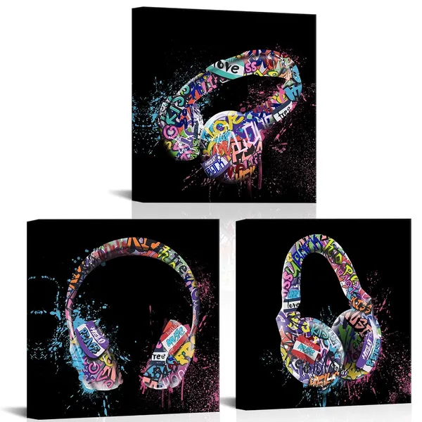 Black_Graffiti_Music_And_Gaming_Headphones_Painting_Music_Wall_Art_Game_Room_Decor_Music_Studio_Decor,_Framed_Artwork_|_For_Walls_(Black)