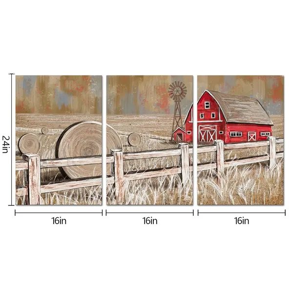 Brown_Rustic_Farmhouse_Wall_Decor_Red_Barn_Windmill_Painting_Country_Wall_Art,_Framed_Artwork_Farmhouse_Decor_(16"X24"X3_Pieces)
