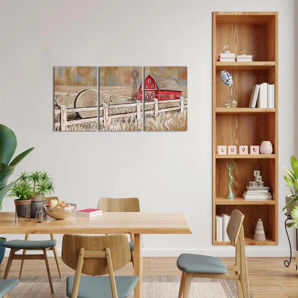Brown_Rustic_Farmhouse_Wall_Decor_Red_Barn_Windmill_Painting_Country_Wall_Art,_Framed_Artwork_Farmhouse_Decor_(16"X24"X3_Pieces)