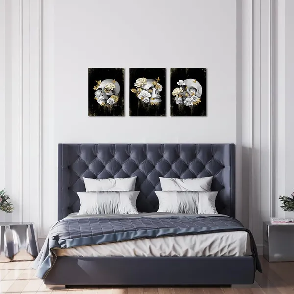 Black_Gothic_Wall_Art_Broken_Grey_Skull_And_Gold_Floral_Painting_Gothic_Room_Decor,_Framed_Artwork_|_For_Walls_(Small)