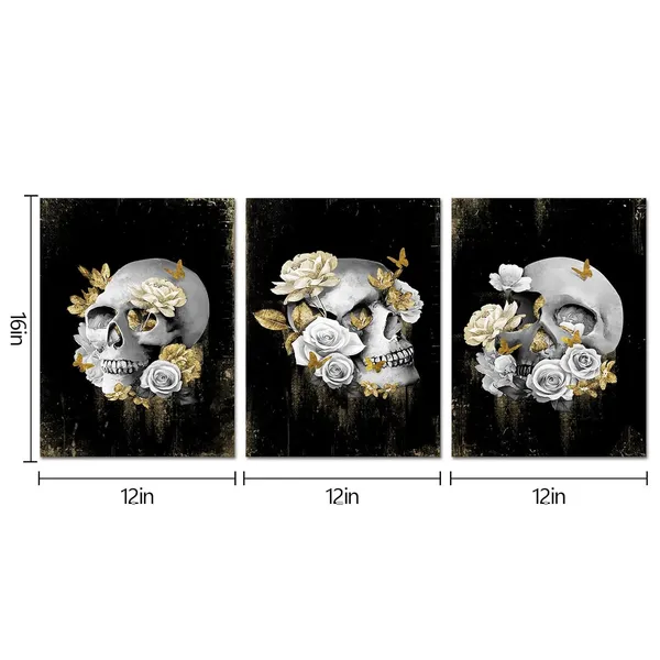 Black_Gothic_Wall_Art_Broken_Grey_Skull_And_Gold_Floral_Painting_Gothic_Room_Decor,_Framed_Artwork_|_For_Walls_(Small)