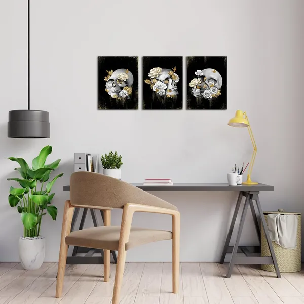 Black_Gothic_Wall_Art_Broken_Grey_Skull_And_Gold_Floral_Painting_Gothic_Room_Decor,_Framed_Artwork_|_For_Walls_(Small)