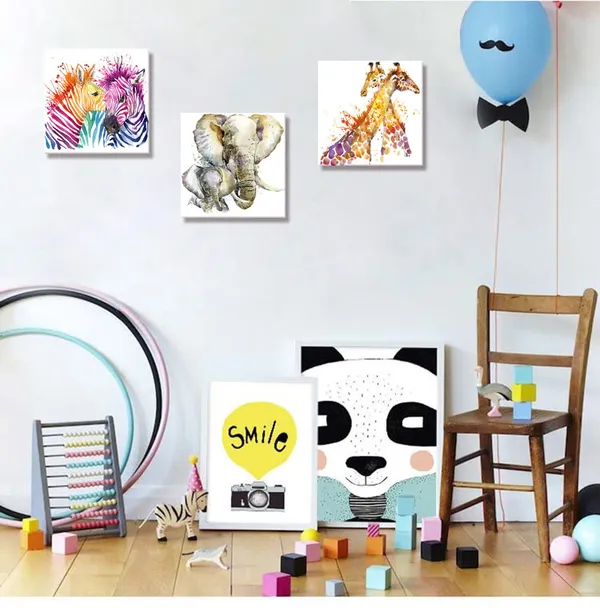 Multicolor_Abstract_Animals_Canvas_Wall_Art_Zebra_Giraffe_Elephant_Wall_Decal_Art_Animals_Watercolor_Painting_Prints_Decor_|_For_Bedroom_Living_Room_Classroom_Gift_|_For_Kids