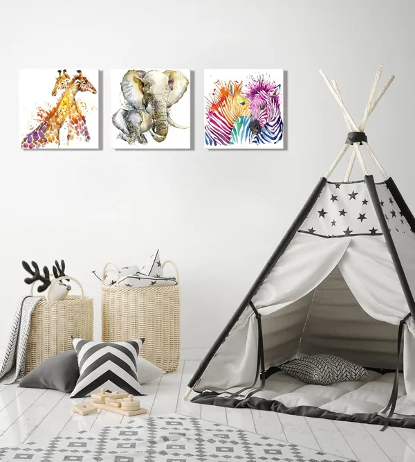 Multicolor_Abstract_Animals_Canvas_Wall_Art_Zebra_Giraffe_Elephant_Wall_Decal_Art_Animals_Watercolor_Painting_Prints_Decor_|_For_Bedroom_Living_Room_Classroom_Gift_|_For_Kids