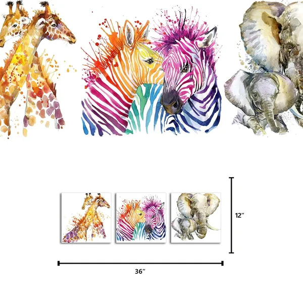 Multicolor_Abstract_Animals_Canvas_Wall_Art_Zebra_Giraffe_Elephant_Wall_Decal_Art_Animals_Watercolor_Painting_Prints_Decor_|_For_Bedroom_Living_Room_Classroom_Gift_|_For_Kids