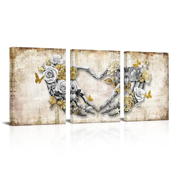 Brown_Heart_Painting_Skull_Decor_Love_Wall_Art_Gothic_Bedroom_Decor_Framed_Artwork_|_For_Walls_Valentines_Day_Gifts