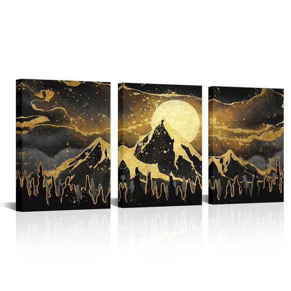 Multicolor_Gold_And_Black_Abstract_Canvas_Wall_Art_|_For_Modern_Home_Living_Room_Bedroom_Wall_Decoration_(Mountain)