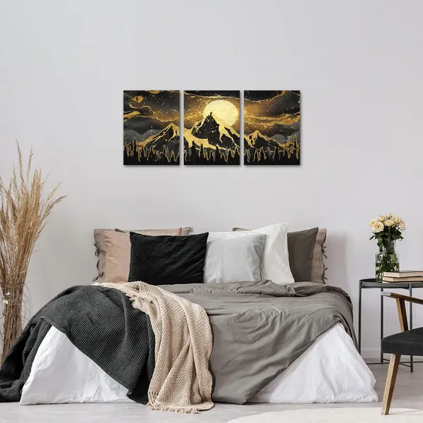 Multicolor_Gold_And_Black_Abstract_Canvas_Wall_Art_|_For_Modern_Home_Living_Room_Bedroom_Wall_Decoration_(Mountain)