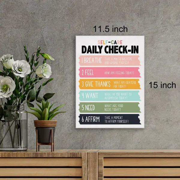 Multicolor_Self_Care_Wall_Art_Canvas_Painting_Mindfulness_Print_Framed_Daily_Check-In_Mental_Health_Poster_Canvas_Sign_|_For_Therapy_Office_Decor_(12_X_16_Inch)