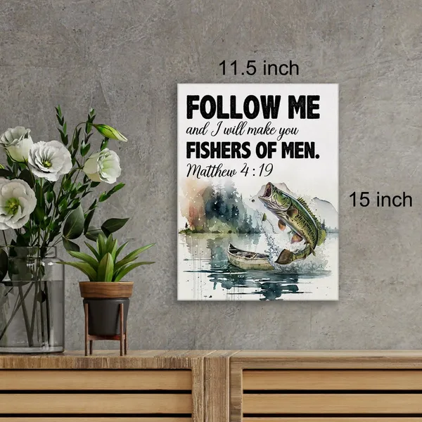Multicolor_Christian_Bible_Verse_Wall_Art_Canvas_Painting_Print_Framed_Matthew_4:19_Scriptures_Canvas_Watercolor_Fish_Poster_Sign_|_For_Home_Decor_(12_X_16_Inch),_Fishing_Lover_Gifts