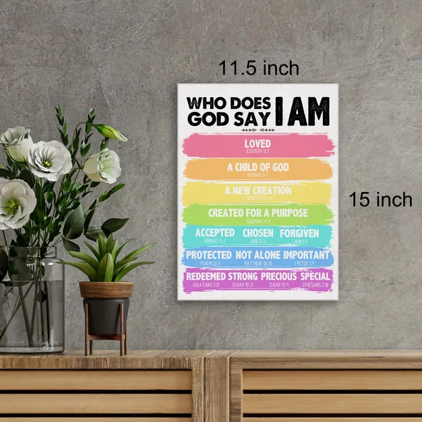 Multicolor_Christian_Kids_Affirmations_Wall_Art_Canvas_Painting_Bible_Verse_Print_Framed_God_Say_I_Am_Scripture_Identity_In_Christ_Canvas_Poster_Sign_|_For_Classroom_Nursery_Home_Decor_(12_X_16_Inch)