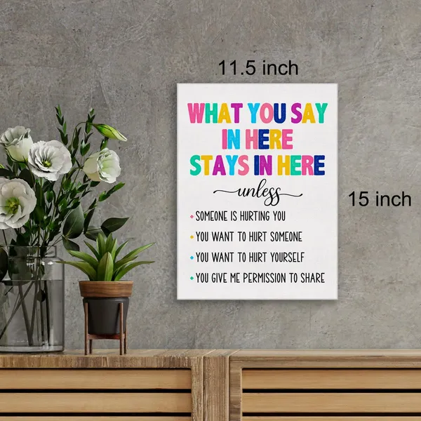 Multicolor_Therapy_Office_Wall_Art_Canvas_Painting_Print_Framed_What_You_Say_Stay_In_Here_Canvas_Poster_Sign_|_For_Therapist_Office_Home_Decor_(12_X_16_Inch)