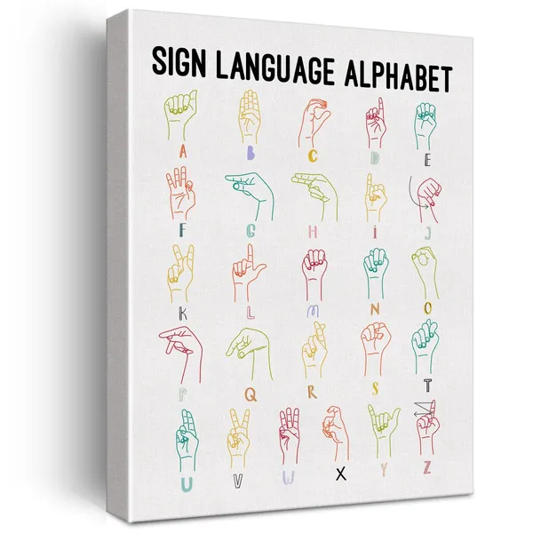 Multicolor_American_Sign_Language_Wall_Art_Canvas_Painting_Print_Framed_Asl_Alphabet_Canvas_Sign_|_For_Homeschool_Classroom_Decor_(12_X_16_Inch)