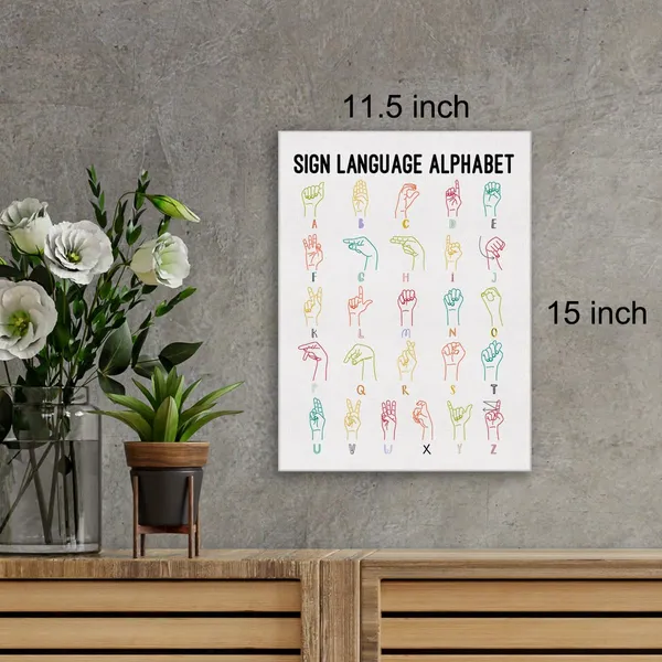 Multicolor_American_Sign_Language_Wall_Art_Canvas_Painting_Print_Framed_Asl_Alphabet_Canvas_Sign_|_For_Homeschool_Classroom_Decor_(12_X_16_Inch)