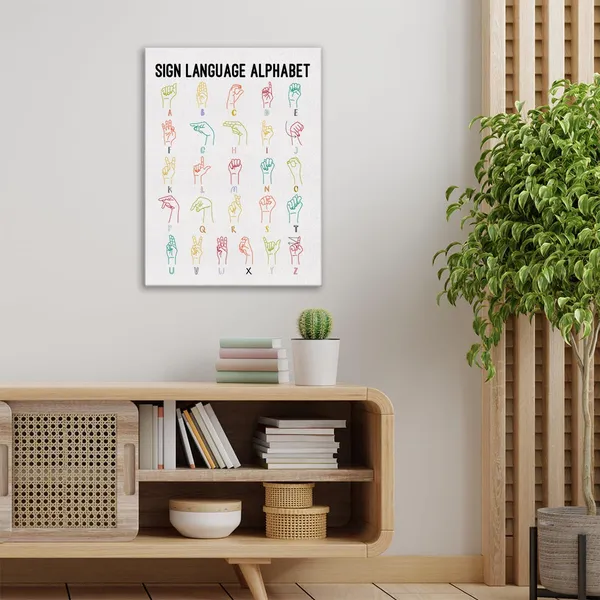Multicolor_American_Sign_Language_Wall_Art_Canvas_Painting_Print_Framed_Asl_Alphabet_Canvas_Sign_|_For_Homeschool_Classroom_Decor_(12_X_16_Inch)