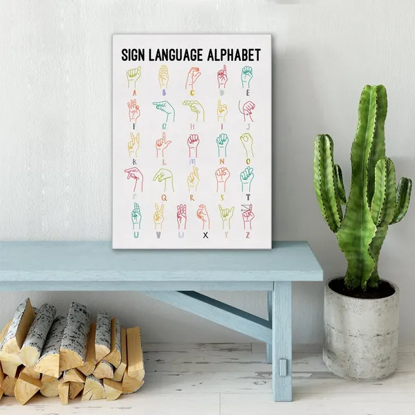 Multicolor_American_Sign_Language_Wall_Art_Canvas_Painting_Print_Framed_Asl_Alphabet_Canvas_Sign_|_For_Homeschool_Classroom_Decor_(12_X_16_Inch)