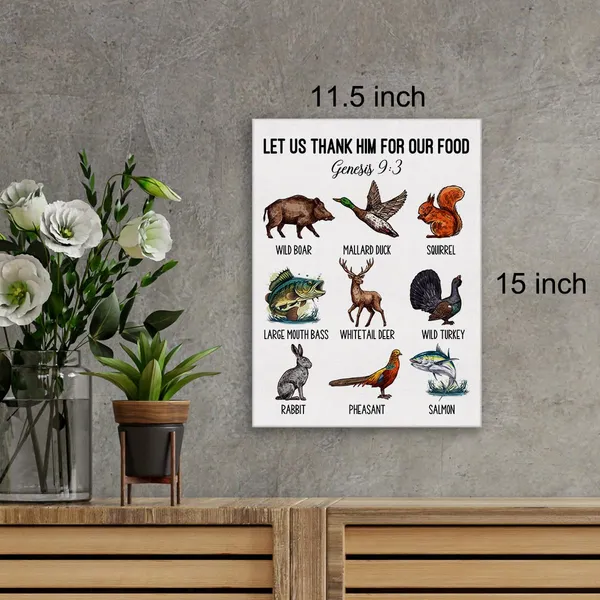 Multicolor_Bible_Verse_Christian_Hunting_Wall_Art_Canvas_Painting_Print_Framed_Let_Us_Thank_Him_|_For_Our_Food_Genesis_9:3_Scriptures_Canvas_Hunting_Poster_Sign_|_For_Home_Decor_(12_X_16_Inch)