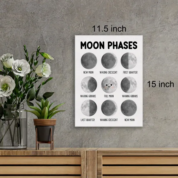 Multicolor_Moon_Phases_Educational_Wall_Art_Canvas_Painting_Print_Framed_Lunar_Phases_Montessori_Canvas_Sign_|_For_Homeschool_Nursery_Decor_(12_X_16_Inch)