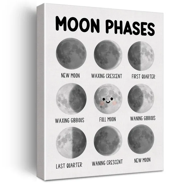 Multicolor_Moon_Phases_Educational_Wall_Art_Canvas_Painting_Print_Framed_Lunar_Phases_Montessori_Canvas_Sign_|_For_Homeschool_Nursery_Decor_(12_X_16_Inch)