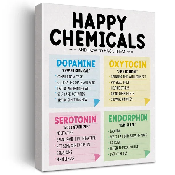 Multicolor_Happy_Chemicals_Mental_Health_Wall_Art_Canvas_Painting_Print_Framed_Mindfulness_Canvas_Sign_|_For_Therapy_Office_Counselor_Office_Decor_(12_X_16_Inch)