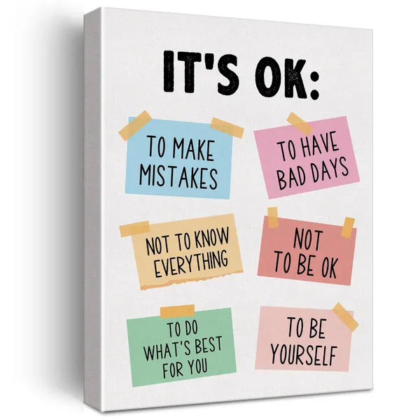Multicolor_Positive_Affirmations_Wall_Art_Canvas_Painting_Print_Framed_It'S_Ok_Not_To_Be_Ok_Artwork_Canvas_Sign_|_For_Classroom_Playroom_Homeschool_Decor_(12_X_16_Inch)