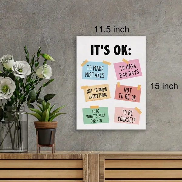 Multicolor_Positive_Affirmations_Wall_Art_Canvas_Painting_Print_Framed_It'S_Ok_Not_To_Be_Ok_Artwork_Canvas_Sign_|_For_Classroom_Playroom_Homeschool_Decor_(12_X_16_Inch)