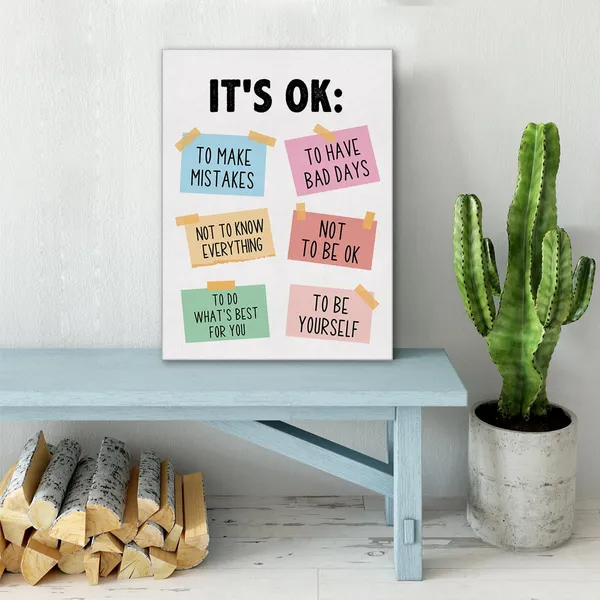 Multicolor_Positive_Affirmations_Wall_Art_Canvas_Painting_Print_Framed_It'S_Ok_Not_To_Be_Ok_Artwork_Canvas_Sign_|_For_Classroom_Playroom_Homeschool_Decor_(12_X_16_Inch)