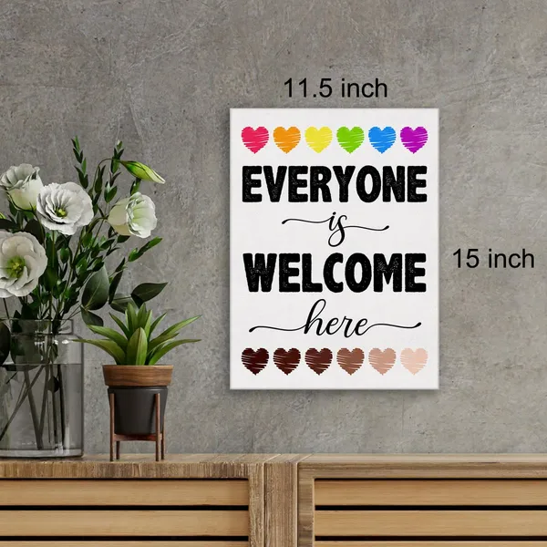 Multicolor_Everyone_Is_Welcome_Here_Diversity_Wall_Art_Canvas_Painting_Print_Framed_Inclusion_Artwork_Lgbtq_Canvas_Sign_|_For_Classroom_Decor_(12_X_16_Inch)