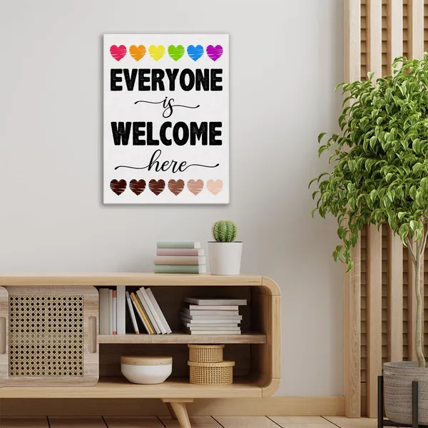 Multicolor_Everyone_Is_Welcome_Here_Diversity_Wall_Art_Canvas_Painting_Print_Framed_Inclusion_Artwork_Lgbtq_Canvas_Sign_|_For_Classroom_Decor_(12_X_16_Inch)