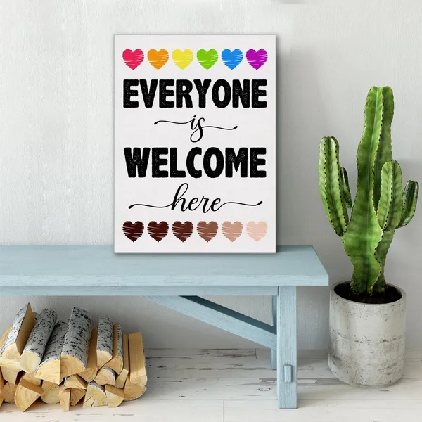 Multicolor_Everyone_Is_Welcome_Here_Diversity_Wall_Art_Canvas_Painting_Print_Framed_Inclusion_Artwork_Lgbtq_Canvas_Sign_|_For_Classroom_Decor_(12_X_16_Inch)