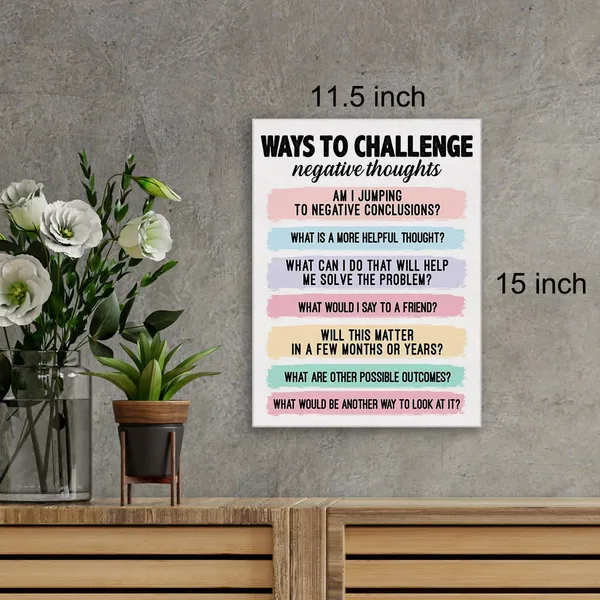 Multicolor_Challenging_Negative_Thoughts_Mental_Health_Wall_Art_Canvas_Painting_Print_Framed_Cbt_Canvas_Sign_|_For_Therapy_Office_Counselor_Office_Decor_(12_X_16_Inch)