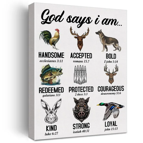 Multicolor_Christian_Bible_Verse_Wall_Art_Canvas_Painting_Print_Framed_Hunting_God_Says_I_Am_Scriptures_Canvas_Hunting_Animals_Poster_Sign_|_For_Home_Decor_(12_X_16_Inch)