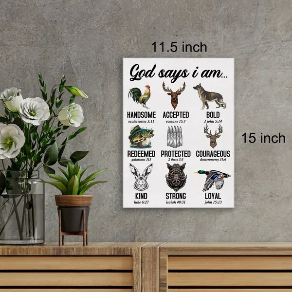 Multicolor_Christian_Bible_Verse_Wall_Art_Canvas_Painting_Print_Framed_Hunting_God_Says_I_Am_Scriptures_Canvas_Hunting_Animals_Poster_Sign_|_For_Home_Decor_(12_X_16_Inch)