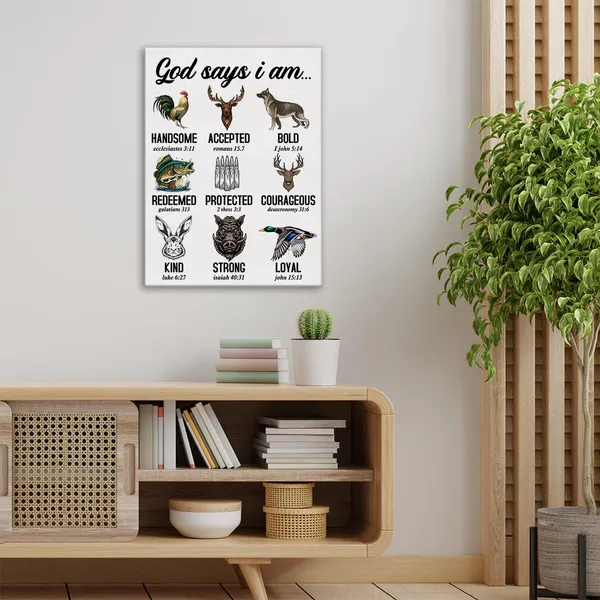 Multicolor_Christian_Bible_Verse_Wall_Art_Canvas_Painting_Print_Framed_Hunting_God_Says_I_Am_Scriptures_Canvas_Hunting_Animals_Poster_Sign_|_For_Home_Decor_(12_X_16_Inch)